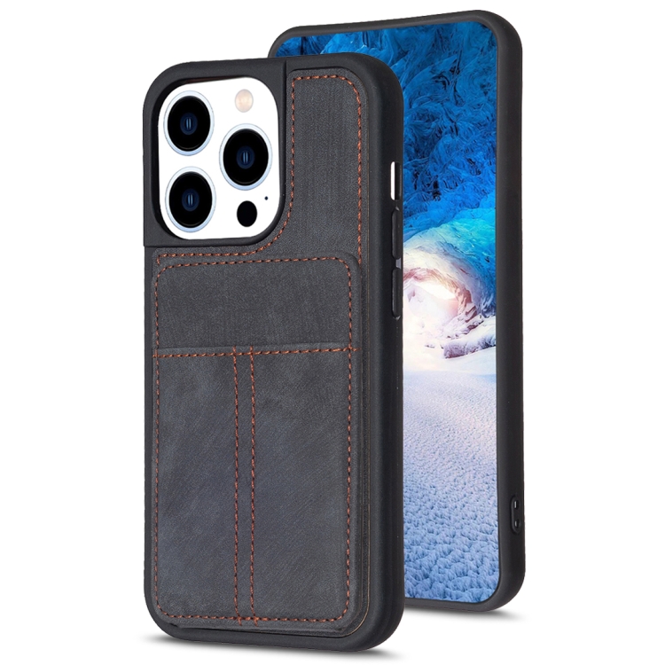 

For iPhone 14 Pro BF28 Frosted Card Bag Phone Case with Holder(Black)