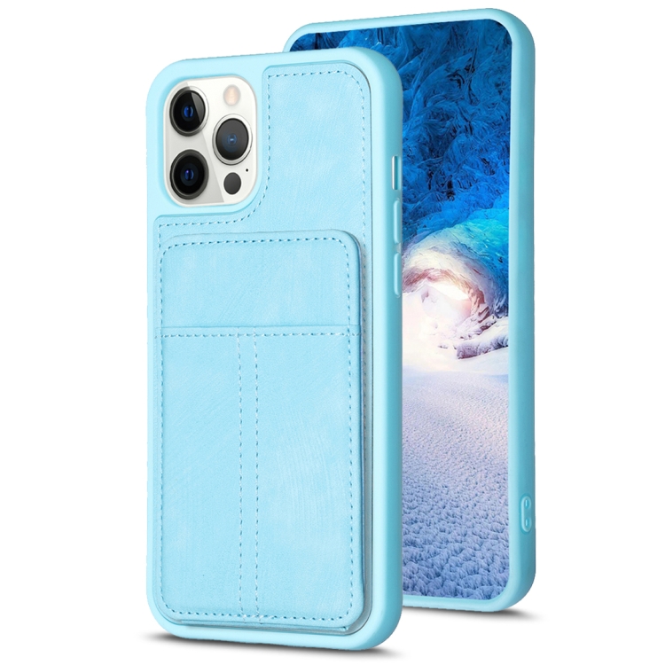 

For iPhone 14 Pro Max BF28 Frosted Card Bag Phone Case with Holder(Blue)
