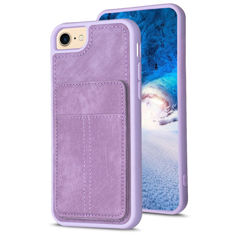 

For iPhone SE 2022 / 2020 / 8 / 7 / 6 BF28 Frosted Card Bag Phone Case with Holder(Purple)
