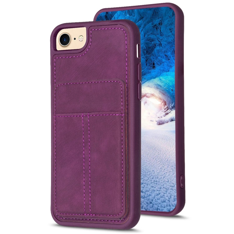 

For iPhone SE 2022 / 2020 / 8 / 7 / 6 BF28 Frosted Card Bag Phone Case with Holder(Dark Purple)