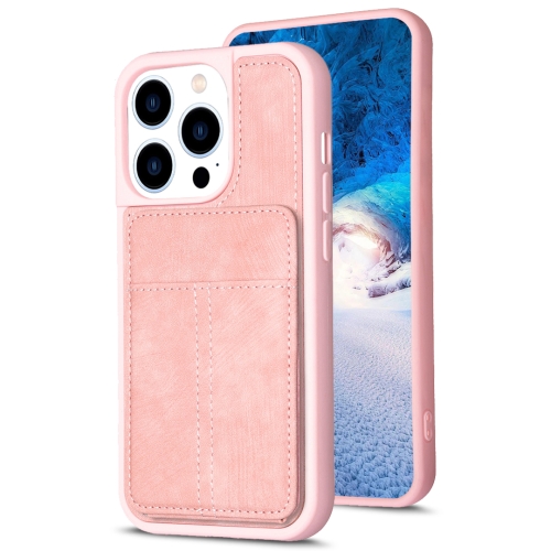 

For iPhone 13 Pro BF28 Frosted Card Bag Phone Case with Holder(Pink)