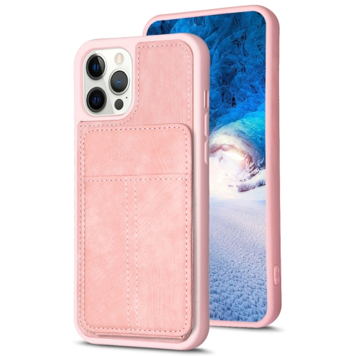 

For iPhone 12 Pro Max BF28 Frosted Card Bag Phone Case with Holder(Pink)