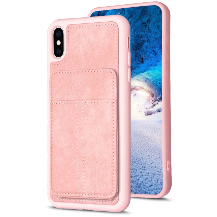 

For iPhone X / XS BF28 Frosted Card Bag Phone Case with Holder(Pink)