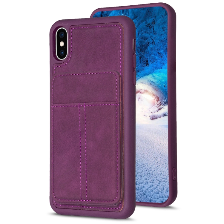 

For iPhone X / XS BF28 Frosted Card Bag Phone Case with Holder(Dark Purple)
