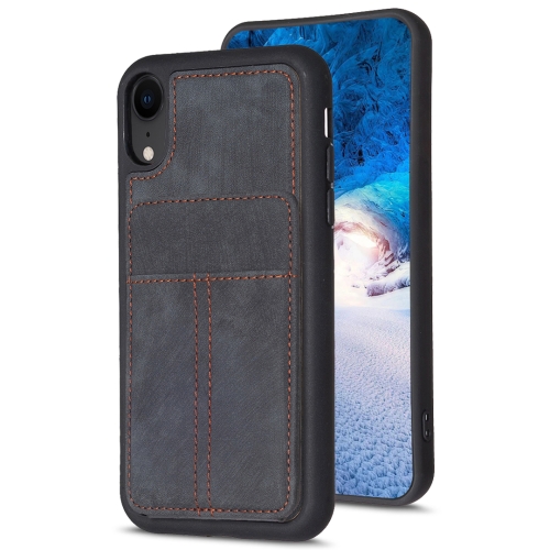 

For iPhone XR BF28 Frosted Card Bag Phone Case with Holder(Black)