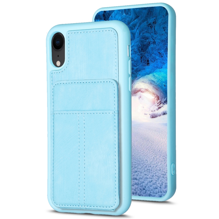 

For iPhone XR BF28 Frosted Card Bag Phone Case with Holder(Blue)