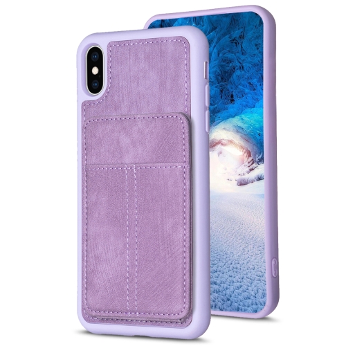 

For iPhone XS Max BF28 Frosted Card Bag Phone Case with Holder(Purple)
