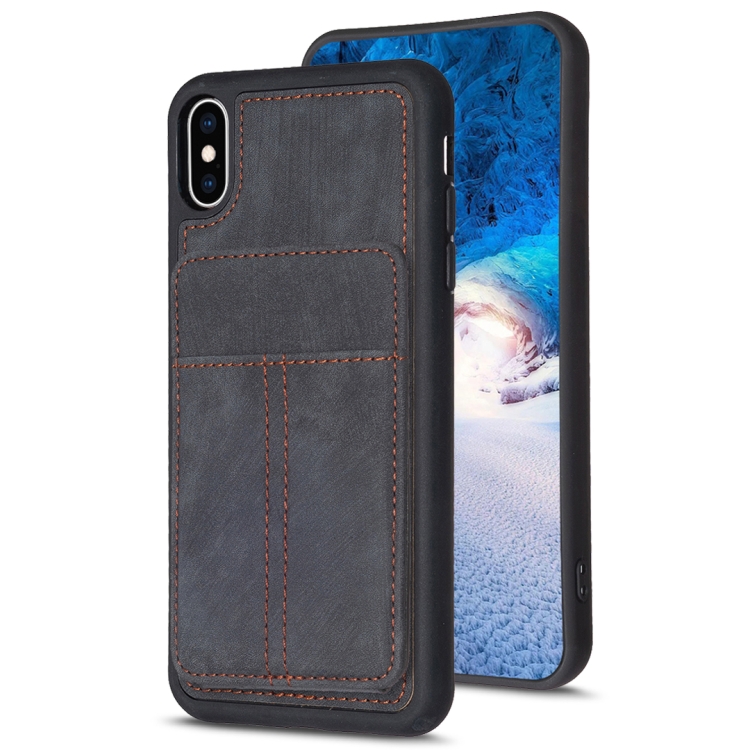 

For iPhone XS Max BF28 Frosted Card Bag Phone Case with Holder(Black)