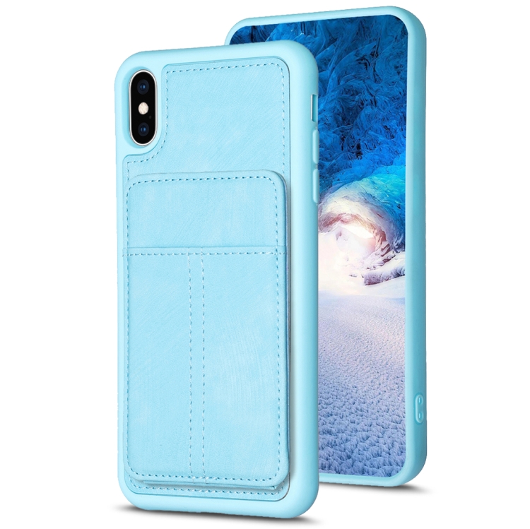 

For iPhone XS Max BF28 Frosted Card Bag Phone Case with Holder(Blue)