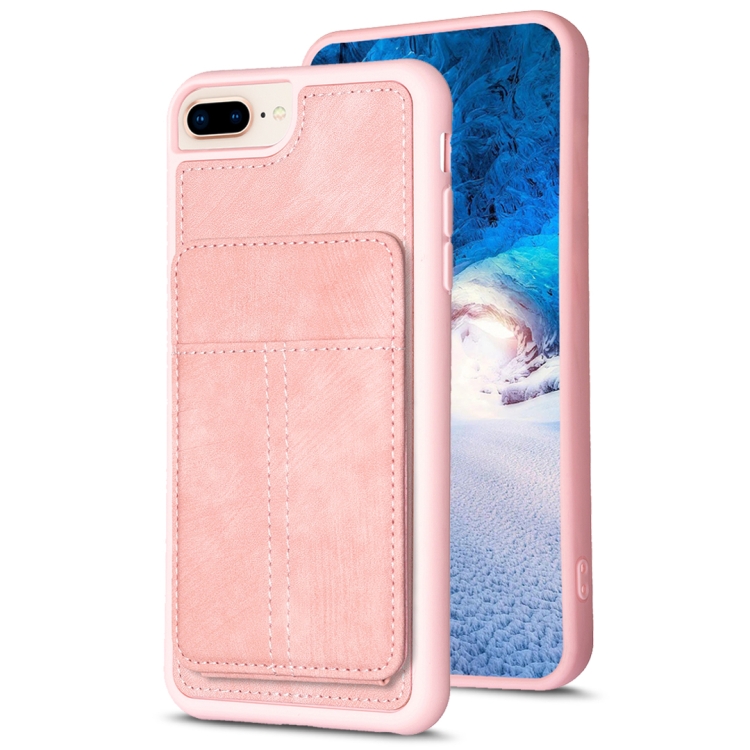 

For iPhone 8 Plus / 7 Plus BF28 Frosted Card Bag Phone Case with Holder(Pink)