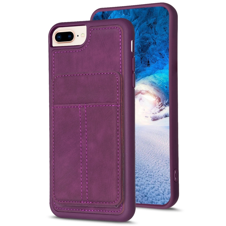 

For iPhone 8 Plus / 7 Plus BF28 Frosted Card Bag Phone Case with Holder(Dark Purple)