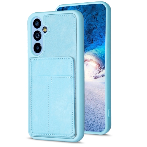 

For Samsung Galaxy A14 4G/5G BF28 Frosted Card Bag Phone Case with Holder(Blue)