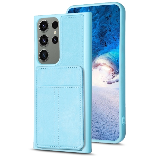 

For Samsung Galaxy S23 Ultra 5G BF28 Frosted Card Bag Phone Case with Holder(Blue)