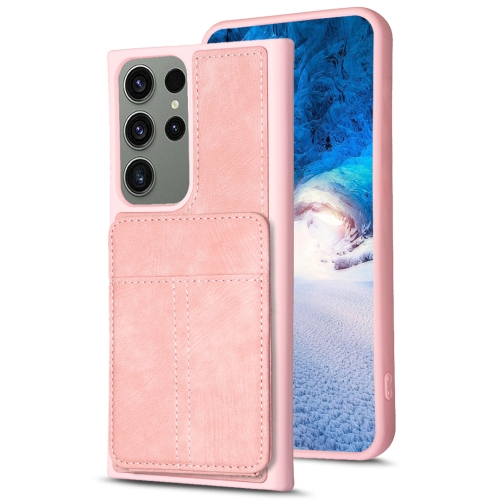 For Samsung Galaxy S23 Ultra 5G BF28 Frosted Card Bag Phone Case with Holder(Pink) carbon cue with exquisite craftsmanship and durable construction featuring digital peacock pattern wrap and watermark slee