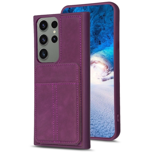 

For Samsung Galaxy S23 Ultra 5G BF28 Frosted Card Bag Phone Case with Holder(Dark Purple)