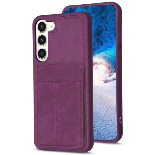 For Samsung Galaxy S23+ 5G BF28 Frosted Card Bag Phone Case with Holder(Dark Purple) for xiaomi redmi note 12 pro 5g global business diamond buckle leather phone case with lanyard green