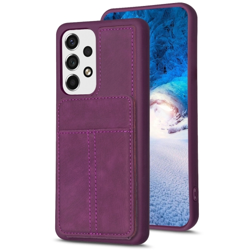 

For Samsung Galaxy A53 5G BF28 Frosted Card Bag Phone Case with Holder(Dark Purple)