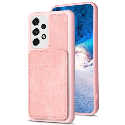 

For Samsung Galaxy A52 BF28 Frosted Card Bag Phone Case with Holder(Pink)