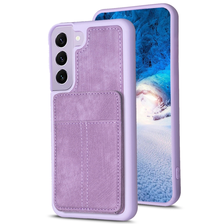 

For Samsung Galaxy S21+ 5G BF28 Frosted Card Bag Phone Case with Holder(Purple)