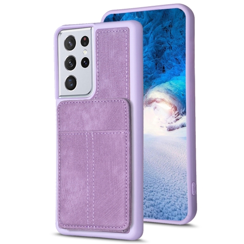 

For Samsung Galaxy S21 Ultra 5G BF28 Frosted Card Bag Phone Case with Holder(Purple)