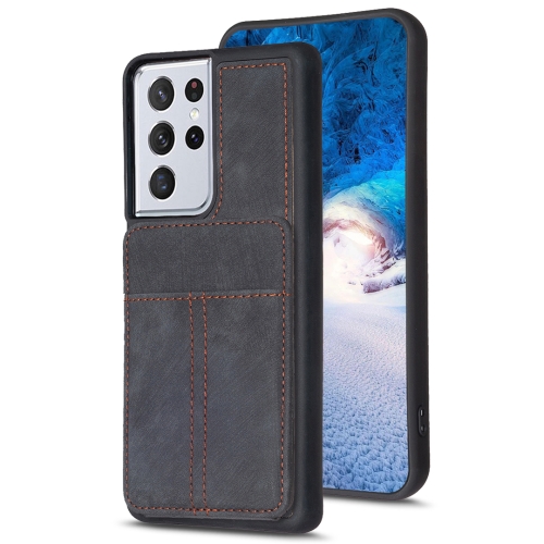 For Samsung Galaxy S21 Ultra 5G BF28 Frosted Card Bag Phone Case with Holder(Black) for xiaomi redmi note 12 pro 5g global business diamond buckle leather phone case with lanyard green