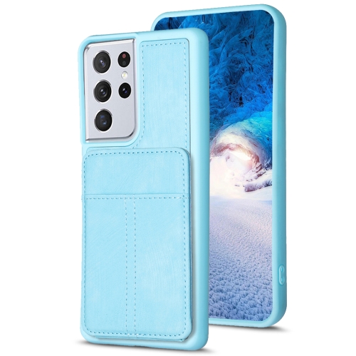 

For Samsung Galaxy S21 Ultra 5G BF28 Frosted Card Bag Phone Case with Holder(Blue)