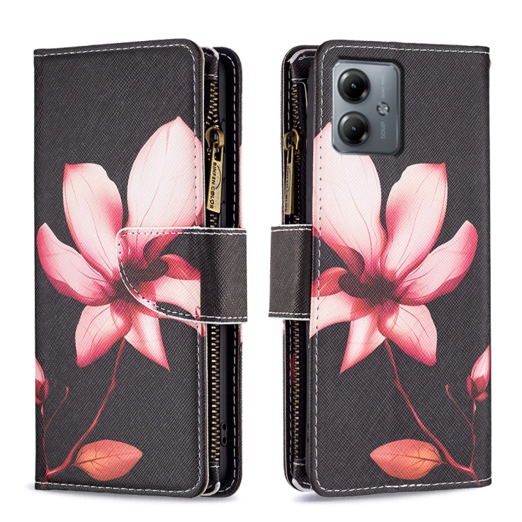 

For Motorola Moto G14 4G Colored Drawing Pattern Zipper Leather Phone Case(Lotus)