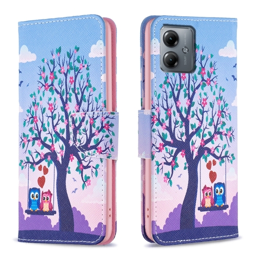 

For Motorola Moto G14 4G Colored Drawing Pattern Leather Phone Case(Owl)
