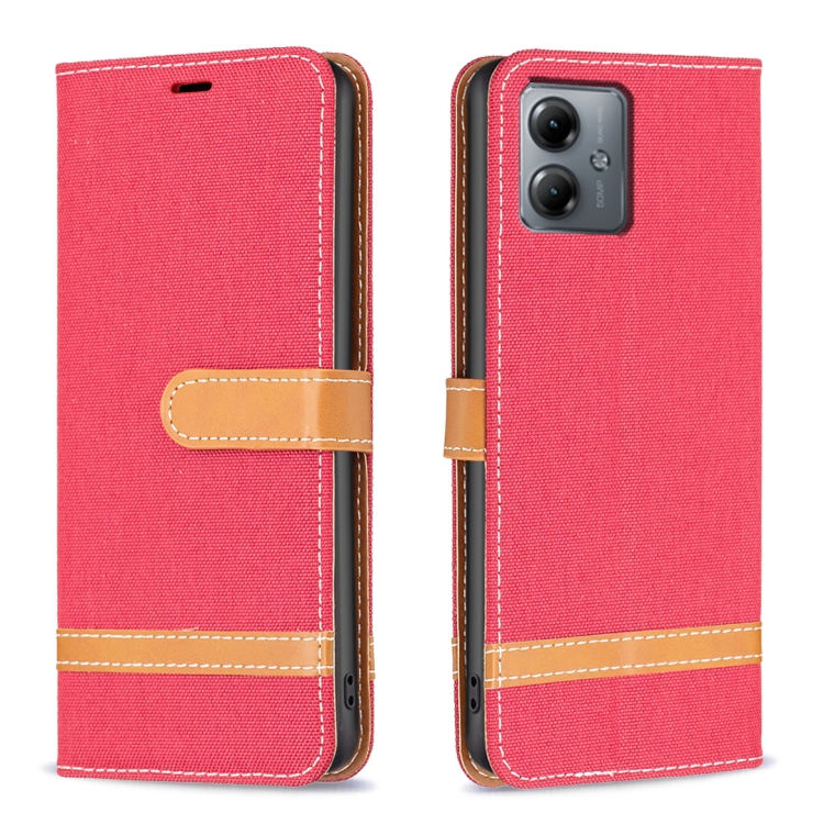 

For Motorola Moto G14 4G Color Block Denim Texture Leather Phone Case(Red)