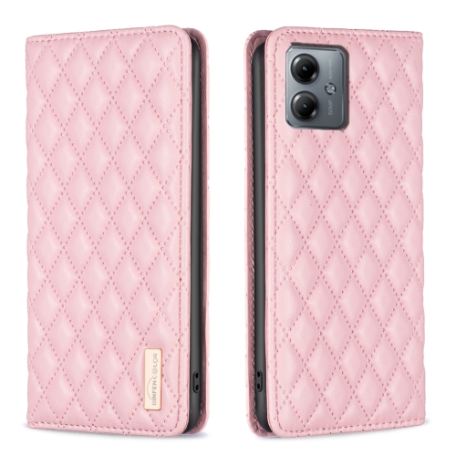 

For Motorola Moto G14 4G Diamond Lattice Magnetic Leather Flip Phone Case(Pink)