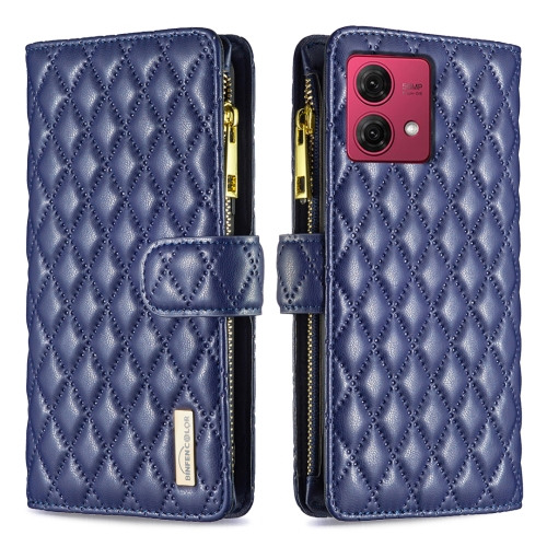 

For Motorola Moto G84 Diamond Lattice Zipper Wallet Leather Flip Phone Case(Blue)