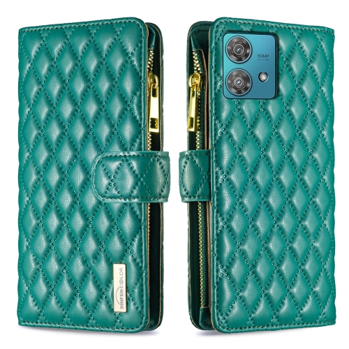 

For Motorola Edge 40 Neo Diamond Lattice Zipper Wallet Leather Flip Phone Case(Green)