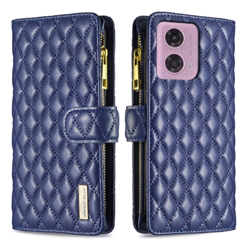 

For Motorola Moto G34 5G Diamond Lattice Zipper Wallet Leather Flip Phone Case(Blue)