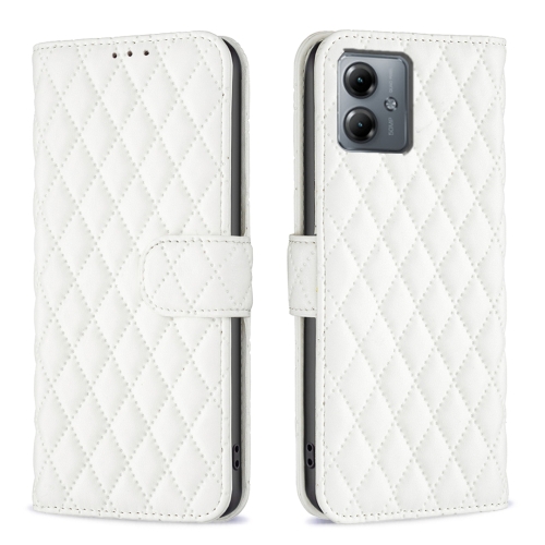 

For Motorola Moto G14 4G Diamond Lattice Wallet Flip Leather Phone Case(White)