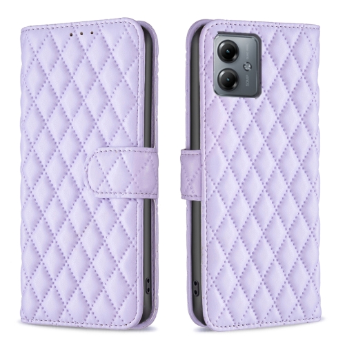 

For Motorola Moto G14 4G Diamond Lattice Wallet Flip Leather Phone Case(Purple)