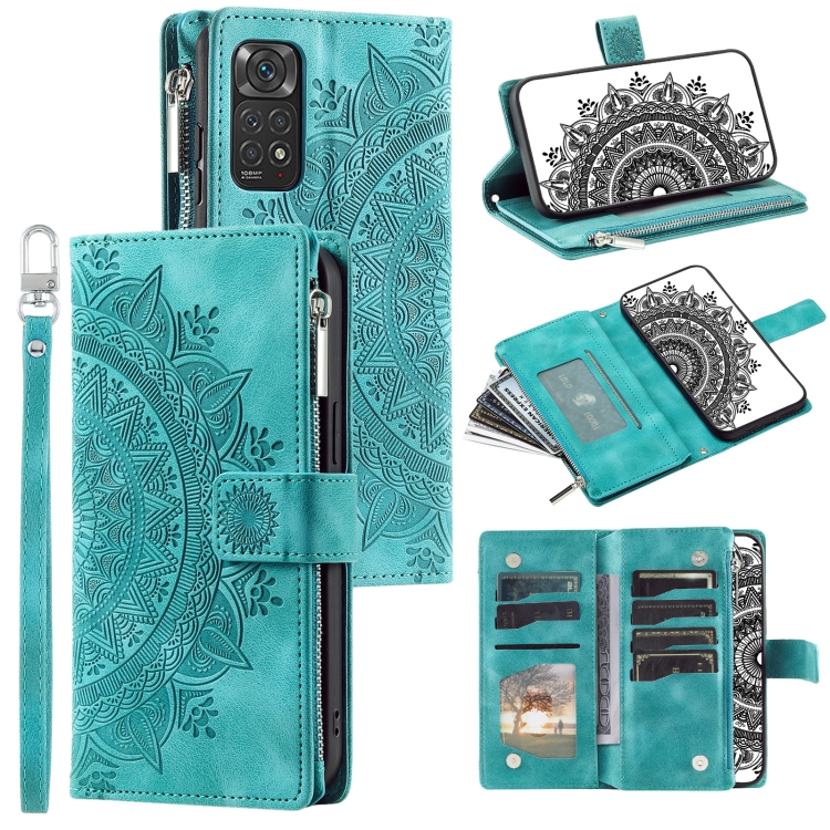 

For Xiaomi Redmi Note 11 Pro 4G/5G Global Multi-Card Totem Zipper Leather Phone Case(Green)