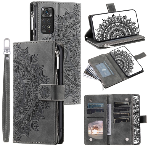 

For Xiaomi Redmi Note 11 Pro 4G/5G Global Multi-Card Totem Zipper Leather Phone Case(Grey)