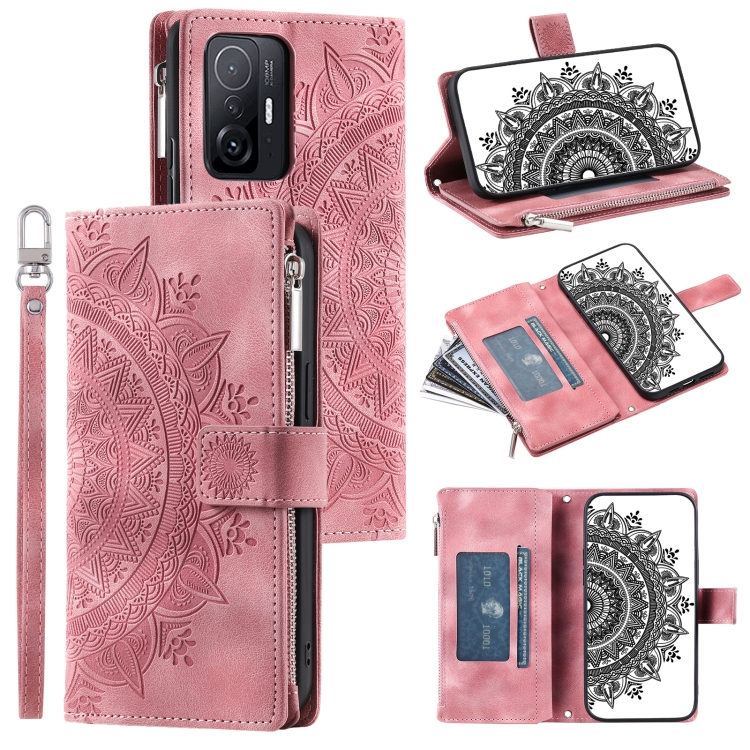 

For Xiaomi 11T Multi-Card Totem Zipper Leather Phone Case(Pink)