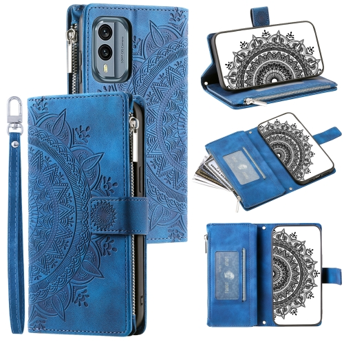 

For Nokia X30 Multi-Card Totem Zipper Leather Phone Case(Blue)