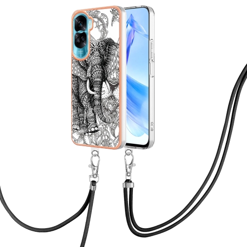 

For Honor 90 Lite 5G Electroplating Dual-side IMD Phone Case with Lanyard(Totem Elephant)