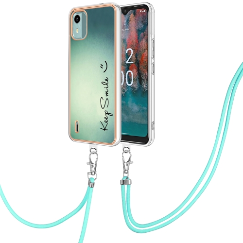 

For Nokia C12 Electroplating Dual-side IMD Phone Case with Lanyard(Smile)