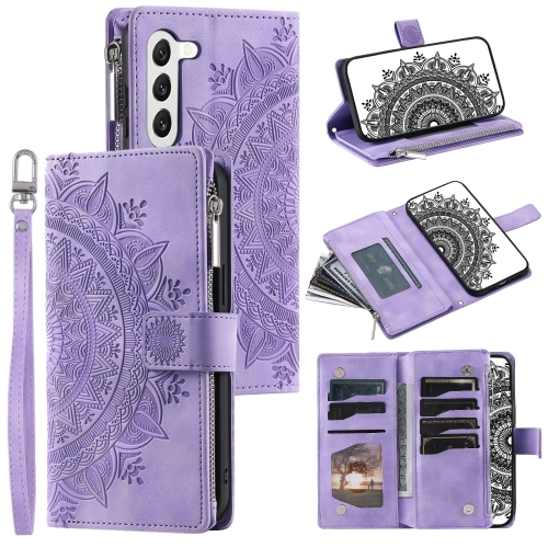 

For Samsung Galaxy S23+ 5G Multi-Card Totem Zipper Leather Phone Case(Purple)