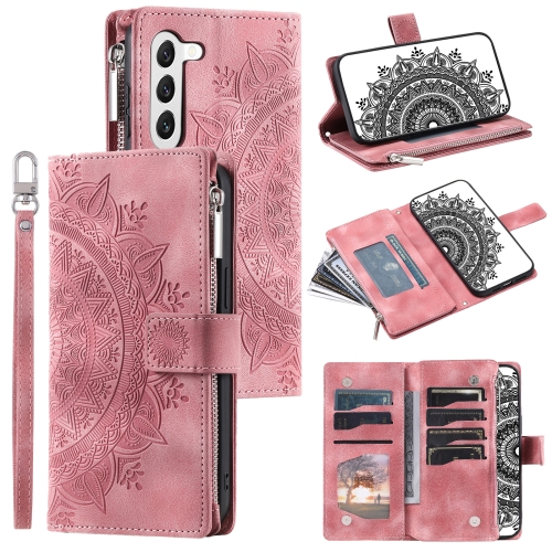 

For Samsung Galaxy S23+ 5G Multi-Card Totem Zipper Leather Phone Case(Pink)