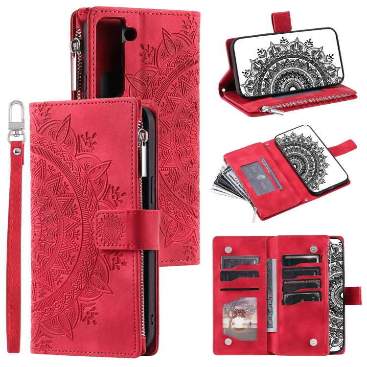 

For Samsung Galaxy S22+ 5G Multi-Card Totem Zipper Leather Phone Case(Red)