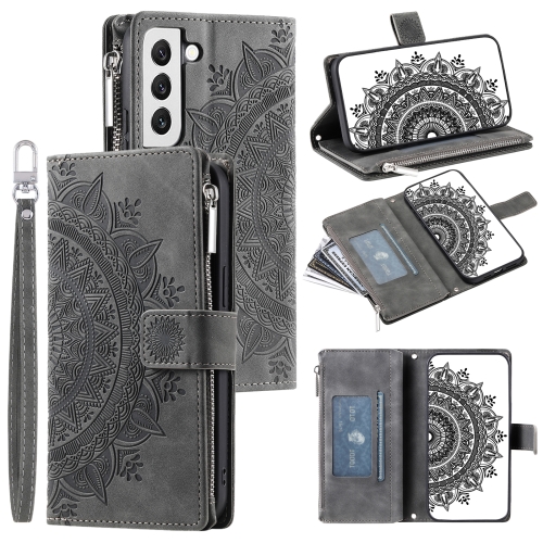 

For Samsung Galaxy S22 5G Multi-Card Totem Zipper Leather Phone Case(Grey)
