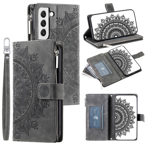 

For Samsung Galaxy S21 5G Multi-Card Totem Zipper Leather Phone Case(Grey)