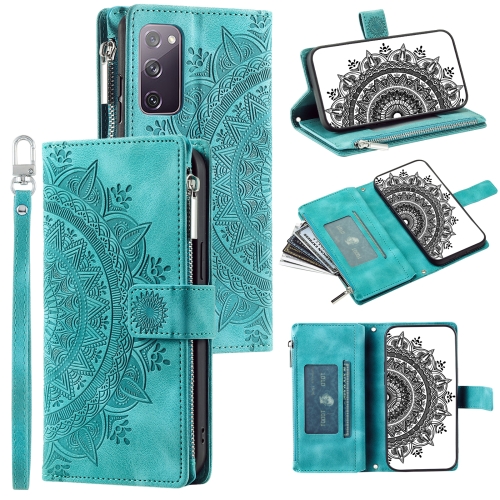 

For Samsung Galaxy S20 FE 4G / 5G Multi-Card Totem Zipper Leather Phone Case(Green)