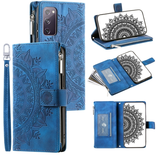

For Samsung Galaxy S20 FE 4G / 5G Multi-Card Totem Zipper Leather Phone Case(Blue)