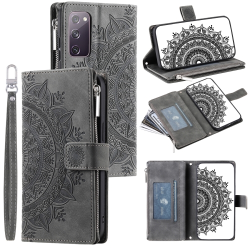 

For Samsung Galaxy S20 FE 4G / 5G Multi-Card Totem Zipper Leather Phone Case(Grey)