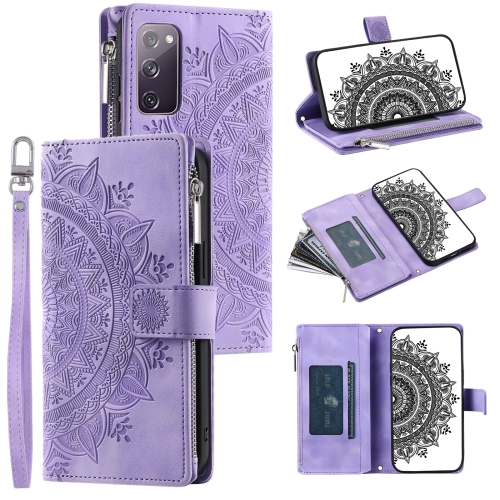 

For Samsung Galaxy S20 FE 4G / 5G Multi-Card Totem Zipper Leather Phone Case(Purple)